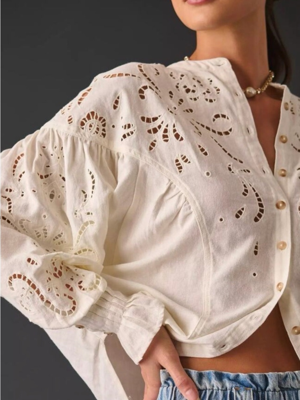 Pilcro Ivory Eyelet Button-Front Blouse